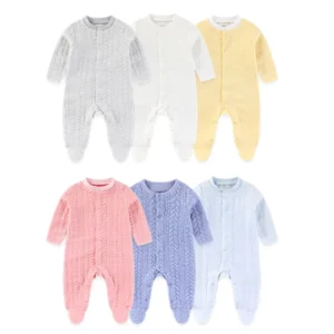 Solid Color Winter Baby Unisex Jumpsuits Warm Newborn Boy Girl Footed Rompers Infant Outfit