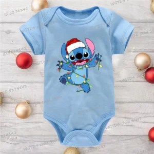 Cute Stitch Christmas Lights Clothes Stitch Baby Onesie Soft Short-Sleeve Romper with Cartoon Print Newborn Girl Boy Bodysuits