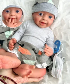 Handmade 18Inch Full Soft Boy Silicone Reborn Baby Lifelike 3D Skin Painted Washable Doll for Anxiety Relief Christmas Gift