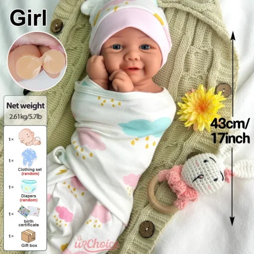 S068667339672424689f60825ad860b42z-1.webp 43cm Lifelike Silicone Reborn Baby Girl Vivienne for Newborn Photography Props Poseable and Weighted Doll Christmas Gift