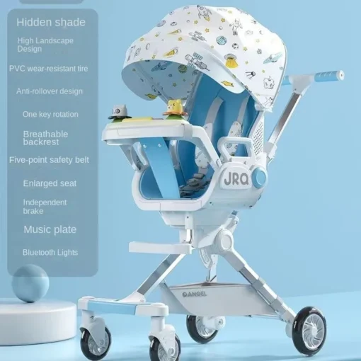 Newborn Baby Stroller Raised Guardrail can Sit, Lie Down and Foldable Two-way High Landscape Children's Strollers