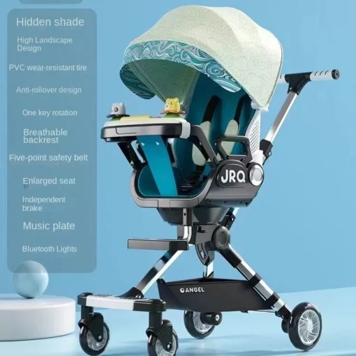 Newborn Baby Stroller Raised Guardrail can Sit, Lie Down and Foldable Two-way High Landscape Children's Strollers