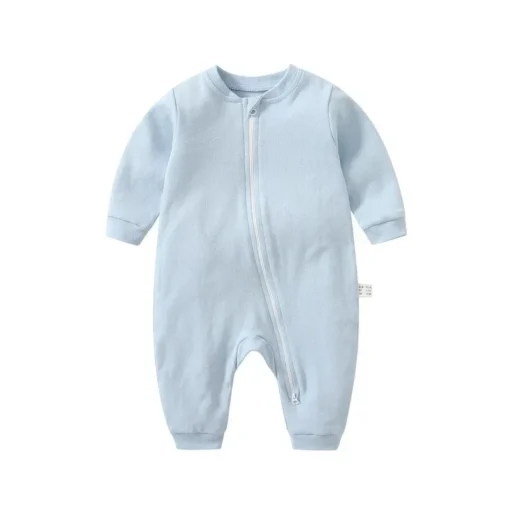 Spring Long Sleeve Solid Baby Boys Girls Rompers Cotton Jumpsuits Kids Clothes Climb Suits Zipper Nightclothes