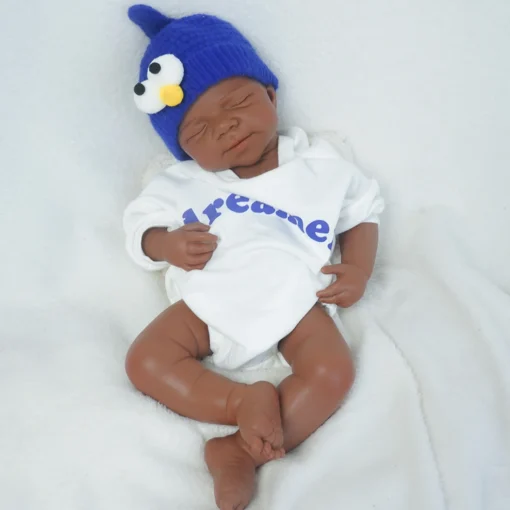 Full Platinum Silicone Body Baby Black Girl Reborn Doll Handmade 3D Painted Cute African Skin Newborn Baby Cuddly 19.29 Inch