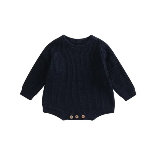 2022-07-28 Lioraitiin 0-24M Newborn Baby Boy Girl Knitting Ribbed Surface Round Neck Long Sleeve Solid Crotch Button Bodysuit