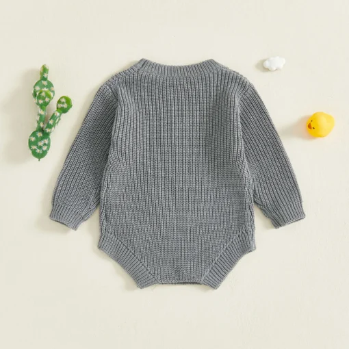 Lioraitiin Infant Baby Knitted Rompers Cute Long Sleeve Round Neck White Goose Letter Embroidery Jumpsuit