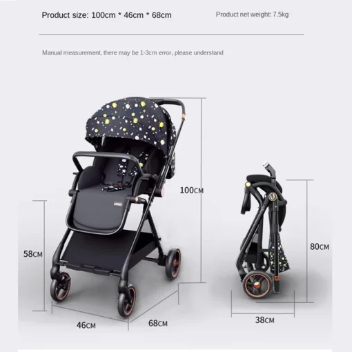 Lightweight High Landscape Baby Stroller Can Sit and Lie Down A Key Folding Two-way Push 0 ~ 3 Years old Children baby stroller