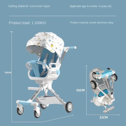 Newborn Baby Stroller Raised Guardrail can Sit, Lie Down and Foldable Two-way High Landscape Children's Strollers