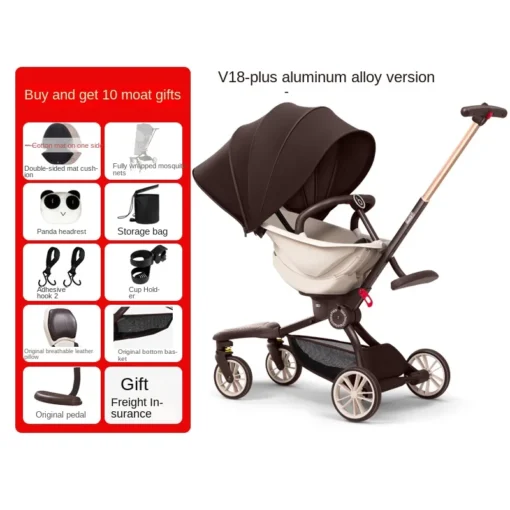 V18 PLUS Baby Stroller 0-3 Years old Baby Walker Two-way Stroller Lightweight Folding High Landscape Egg-shaped Strollers