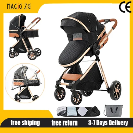 Compact Baby Stroller 2 in 1 Lightweight Travel Pushchair with Sunshade Canopy and Storage Basket Foldable Newborn Carriage