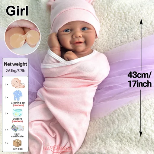 17Inch Dark Skin Vivienne Full Body Silicone Reborn Baby Girl Realistic Adorable Visible Veins Doll for Educational Kids Toy