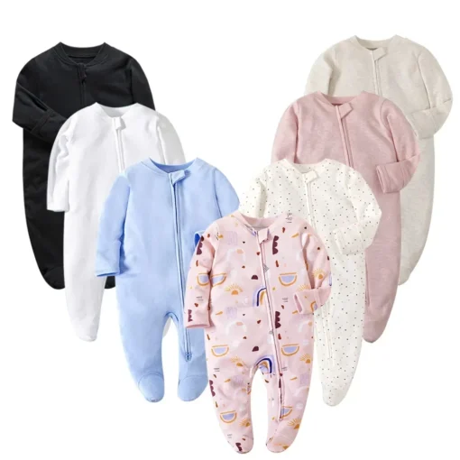Newborn Footed Pajamas Zipper Girl and Boy Romper Long Sleeve 0-12 Months Baby Clothe Jumpsuit Cotton Fashion Baby Clothing