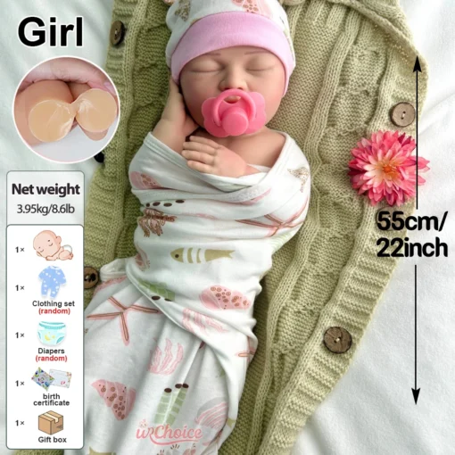 Open Mouth Girl 55cm Silicone Reborn Baby Realistic Features Weighted Soft Touch Doll Offer Comfort Emotional Support