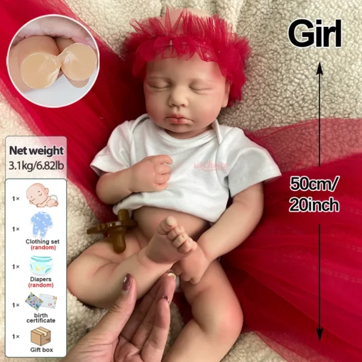 50cm Open Mouth Girl Loulou Silicone Reborn Baby Doll Washable 3D Painted Skin Newborn Collectible Gift For Kids' Keepsake