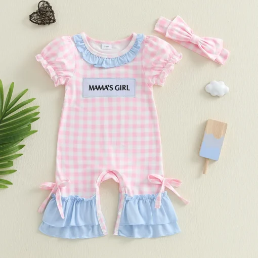 S5e7600bcde324b339a15e30323201f5fv.webp Adorable Toddler Floral Print Sleeveless Romper with Matching Bow Headband Set for Summer Fun Outfits