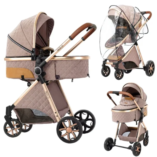 Compact Baby Stroller 2 in 1 Lightweight Travel Pushchair with Sunshade Canopy and Storage Basket Foldable Newborn Carriage