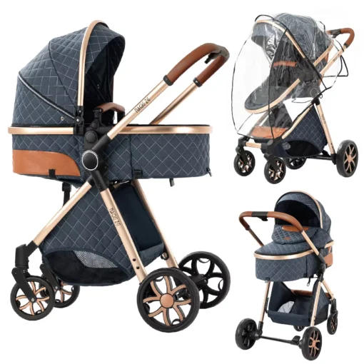 Compact Baby Stroller 2 in 1 Lightweight Travel Pushchair with Sunshade Canopy and Storage Basket Foldable Newborn Carriage