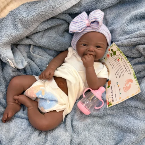 S61afd35dd7eb48ebae000929e40241d4P.webp 18Inch Vivienne bébé reborn Girl Dark Skin Can Open Mouth bebe reborn de silicona Doll Soft Touch Handamde Reborn Silicone Doll