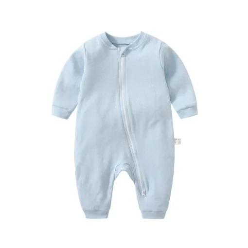 Spring Long Sleeve Solid Baby Boys Girls Rompers Cotton Jumpsuits Kids Clothes Climb Suits Zipper Nightclothes