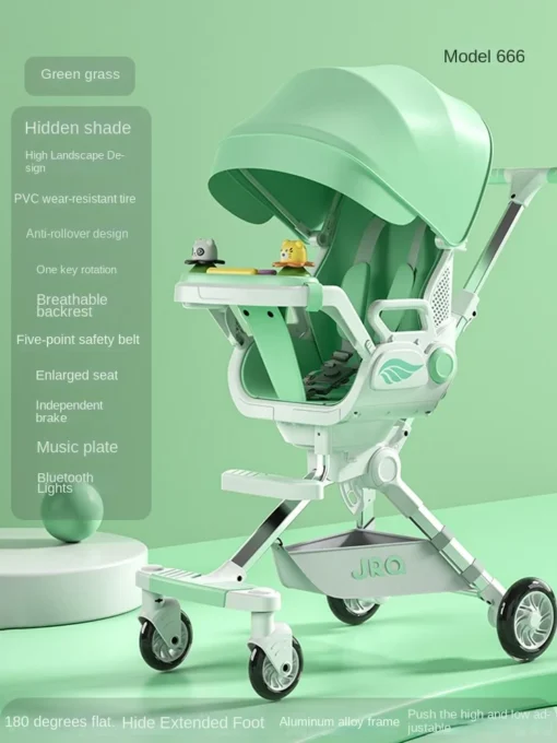 Newborn Baby Stroller Raised Guardrail can Sit, Lie Down and Foldable Two-way High Landscape Children's Strollers