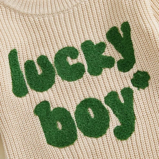 Lioraitiin Newborn Baby Boy Knit Romper Long Sleeve Crew Neck Embroidery Letters Fall Bodysuit Sweater for Casual Daily