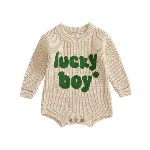 Lioraitiin Newborn Baby Boy Knit Romper Long Sleeve Crew Neck Embroidery Letters Fall Bodysuit Sweater for Casual Daily