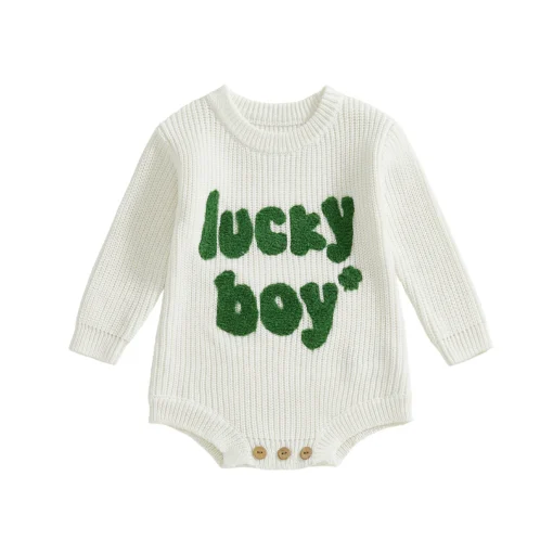 Lioraitiin Newborn Baby Boy Knit Romper Long Sleeve Crew Neck Embroidery Letters Fall Bodysuit Sweater for Casual Daily