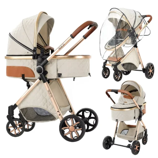 Compact Baby Stroller 2 in 1 Lightweight Travel Pushchair with Sunshade Canopy and Storage Basket Foldable Newborn Carriage