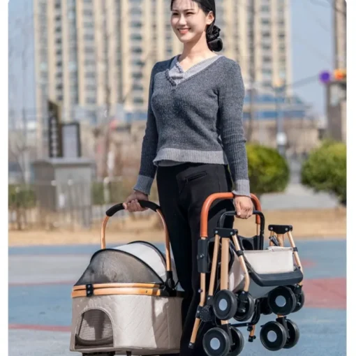 3 in 1 Pet Stroller with 4 Wheels Foldable Pet Travel Carrier for Medium Dogs Cats Up To 50lbs Car Seat Pet Bag Storage Basket
