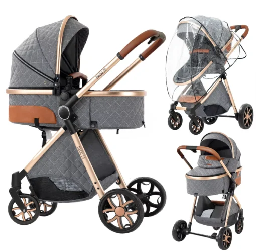 Compact Baby Stroller 2 in 1 Lightweight Travel Pushchair with Sunshade Canopy and Storage Basket Foldable Newborn Carriage