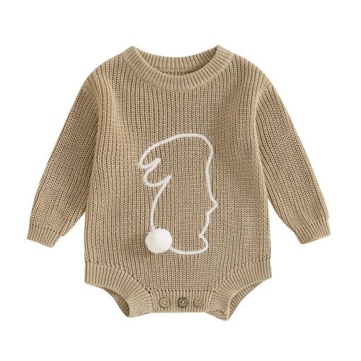 2024-10-30 Lioraitiin 0-18M Newborn Baby Boys Girls Easter Romper Spring Long Sleeve Bunny Embroidery Knit Bodysuit Playsuit