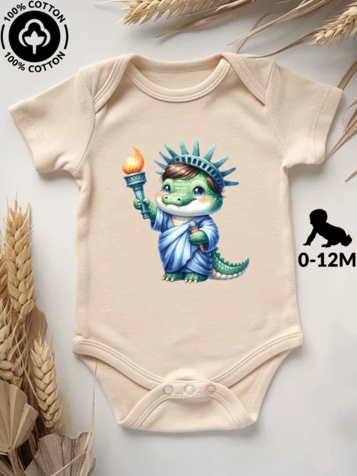 Saba86652b9af401a9394cd11d0fe0ac9W.webp Crocodile Statue Of Liberty Unisex Baby Bodysuit, 100% Cotton Soft Onesie, All-Season Wear Beige Crawling Suit 190GSM