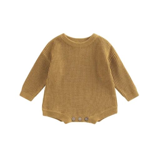2022-07-28 Lioraitiin 0-24M Newborn Baby Boy Girl Knitting Ribbed Surface Round Neck Long Sleeve Solid Crotch Button Bodysuit