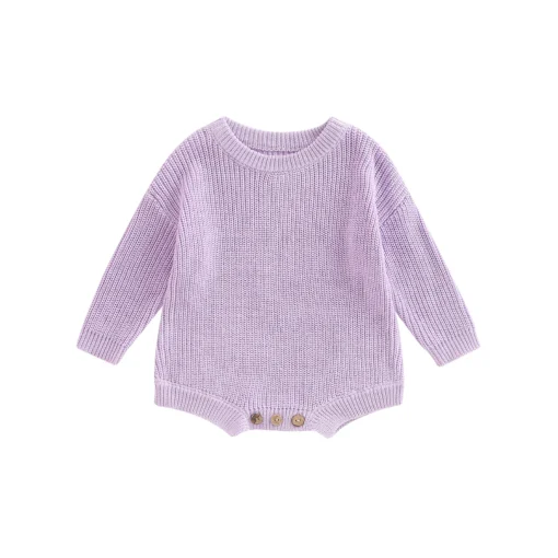 2022-07-28 Lioraitiin 0-24M Newborn Baby Boy Girl Knitting Ribbed Surface Round Neck Long Sleeve Solid Crotch Button Bodysuit