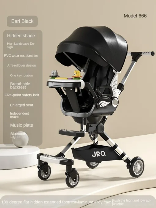 Newborn Baby Stroller Raised Guardrail can Sit, Lie Down and Foldable Two-way High Landscape Children's Strollers