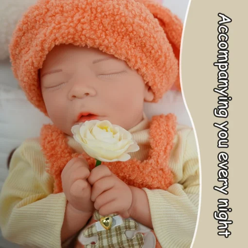 17.9-inch all silicone reborn baby girl -2.9 kg real weight. Has a natural deep sleep expression and a slightly open mouth.