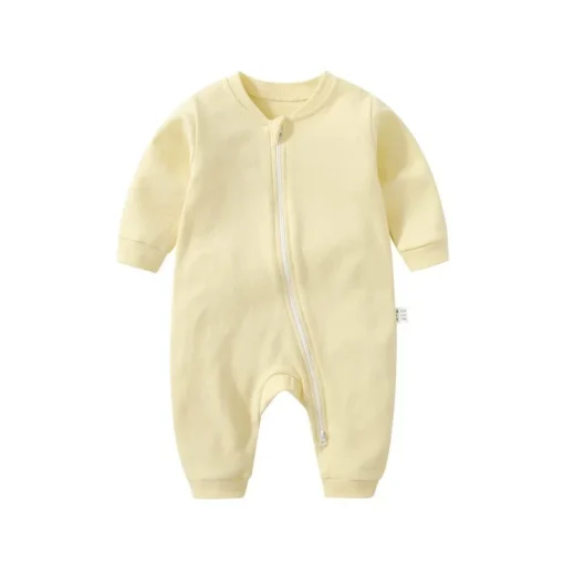 Spring Long Sleeve Solid Baby Boys Girls Rompers Cotton Jumpsuits Kids Clothes Climb Suits Zipper Nightclothes