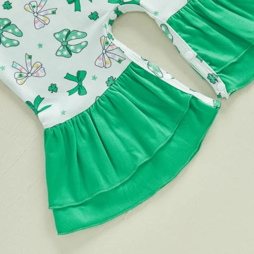 Adorable Baby Girls St Patrick s Day Shamrock Romper with Ruffle Sleeves and Matching Headband Set for Infant Toddler
