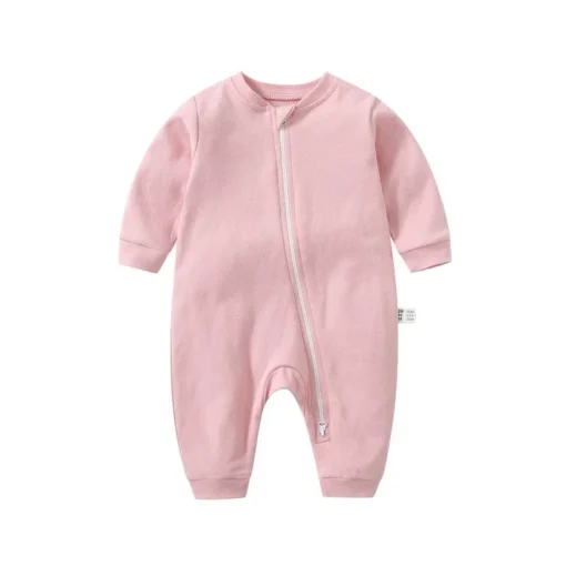 Spring Long Sleeve Solid Baby Boys Girls Rompers Cotton Jumpsuits Kids Clothes Climb Suits Zipper Nightclothes