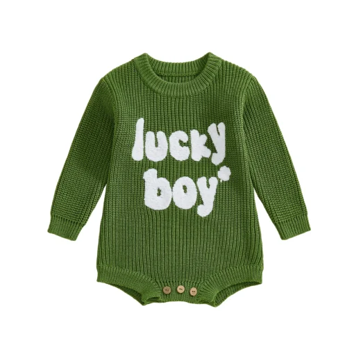 Lioraitiin Newborn Baby Boy Knit Romper Long Sleeve Crew Neck Embroidery Letters Fall Bodysuit Sweater for Casual Daily