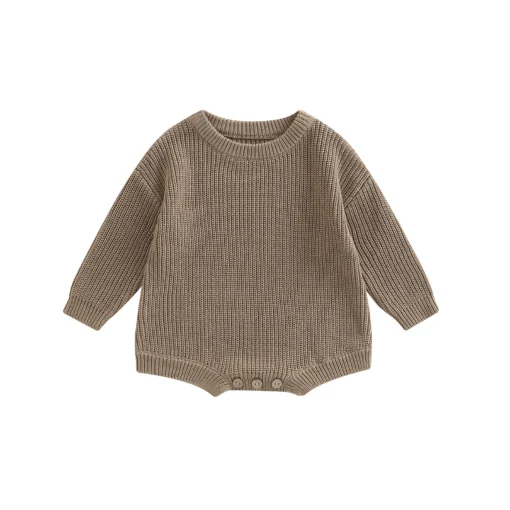 2022-07-28 Lioraitiin 0-24M Newborn Baby Boy Girl Knitting Ribbed Surface Round Neck Long Sleeve Solid Crotch Button Bodysuit