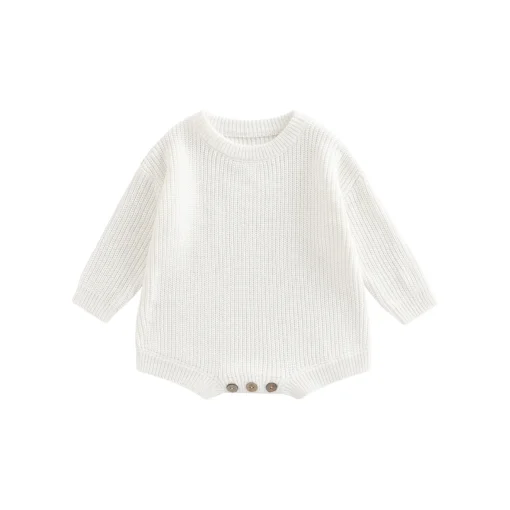 2022-07-28 Lioraitiin 0-24M Newborn Baby Boy Girl Knitting Ribbed Surface Round Neck Long Sleeve Solid Crotch Button Bodysuit
