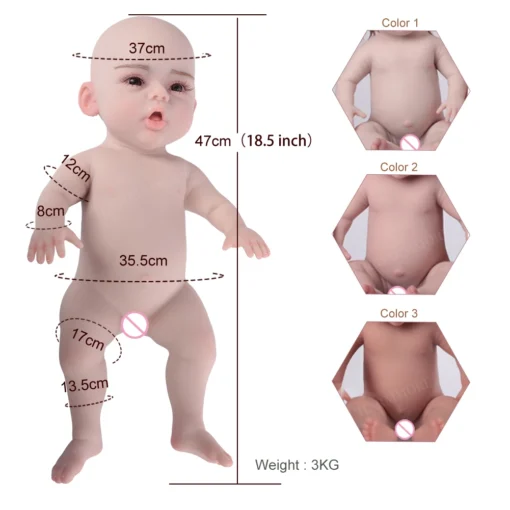 USA Clearance 18.5in 3kg Silicone Reborn Baby Doll Realistic Boy Dolls painted Baby Children Toys Early Childhood Education Toys