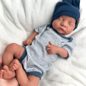 Handmade 18Inch Lifelike Details Flexible Silicone Reborn Baby Boy Weighted Newborn Doll for Healing Accompany Parents